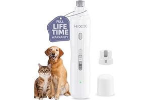 HIXX Pet Dog Nail Grinder, Quiet Dog Nail Trimmers with Light, Rechargeable 3 Speed Mode, Electric Dog Nail File for Large Medium Small Dogs Cats, Painless Toenail&Claw Grooming Animal Nail Care White
