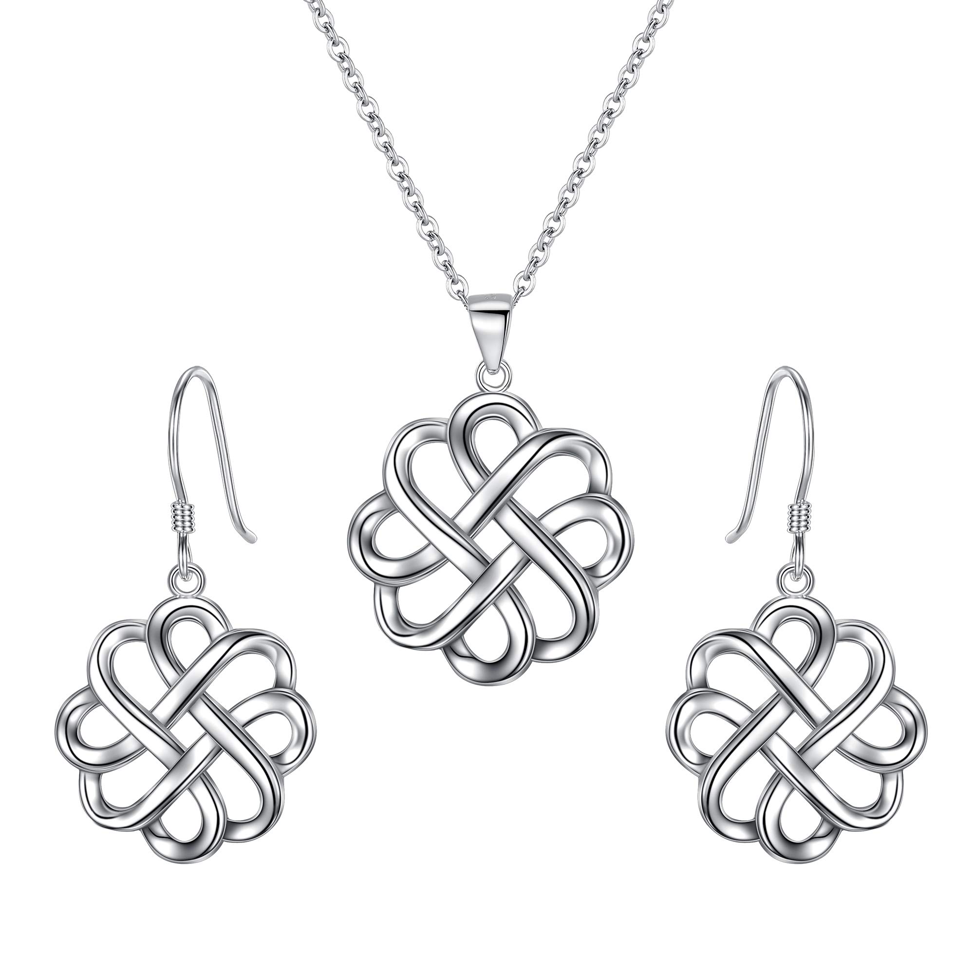 Clearine 925 Sterling Silver Infinite Love Irish Celtic Knot Hook Earrings Pendant Necklace Valentines/Mothers Day/Christmas/Birthday Jewellery Set for Womens