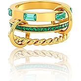 JINHUI 18k Gold Plated Rings Interlocked Stackable Rings for Women,Non Tarnish Statement Ring Set With Dainty Cubic Zirconia Stainless Steel Multi Ring Stack Charms Ring Fashion Jewelry for Women