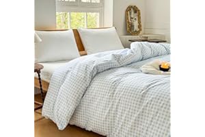 Light Blue Gingham Cotton Weighted Blanket Cover 60"x80", Blue Checked Plaid Duvet Cover for Weighted Blanket, Grid Cotton He