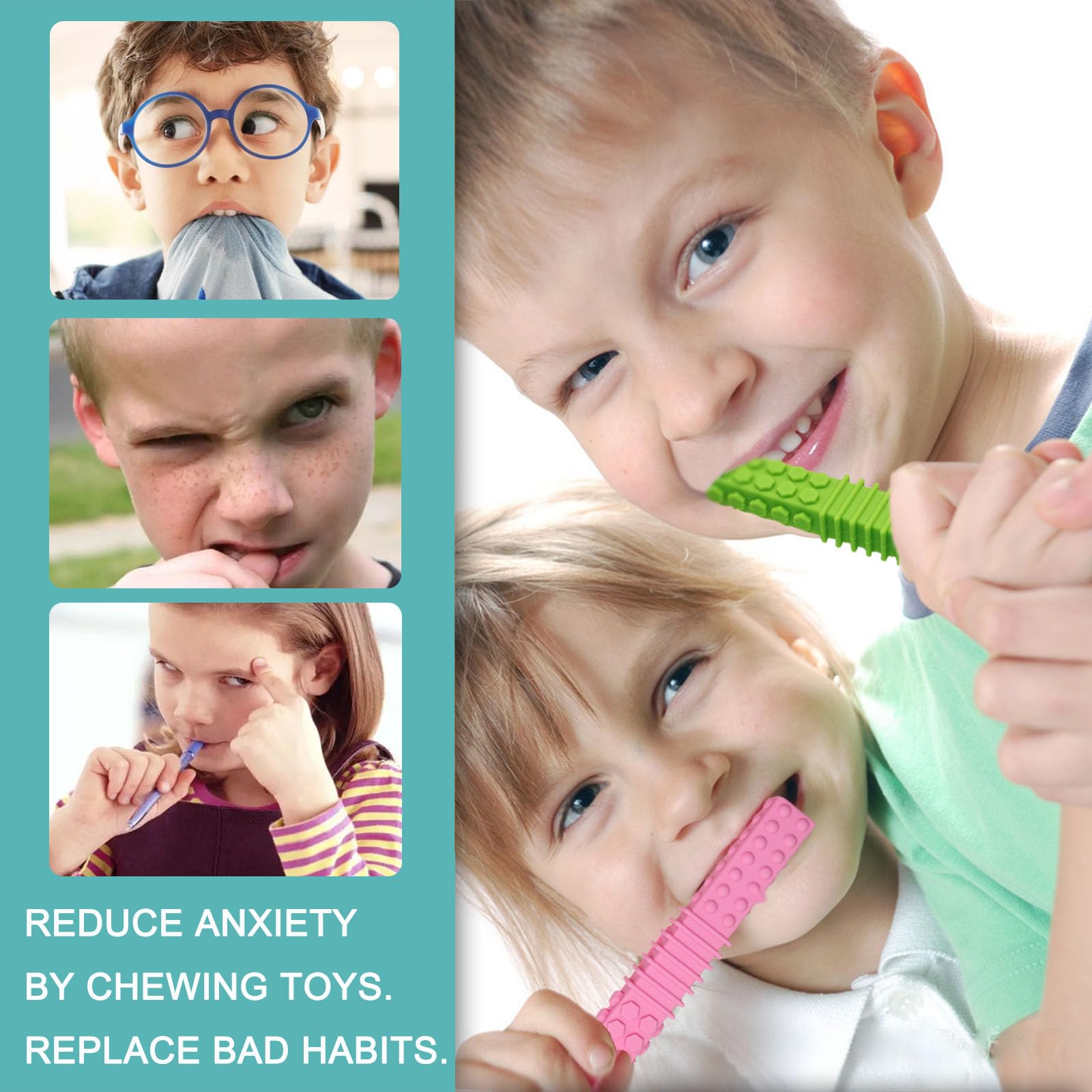 Sensory Chew Toys for Autistic Children, 4 Pack Silicone Chew Tube Teething Sticks Toys for Autism, ADHD, SPD, Chewies with Special Needs, Oral Motor Chewy Tool for Sensory Kids Chewer.
