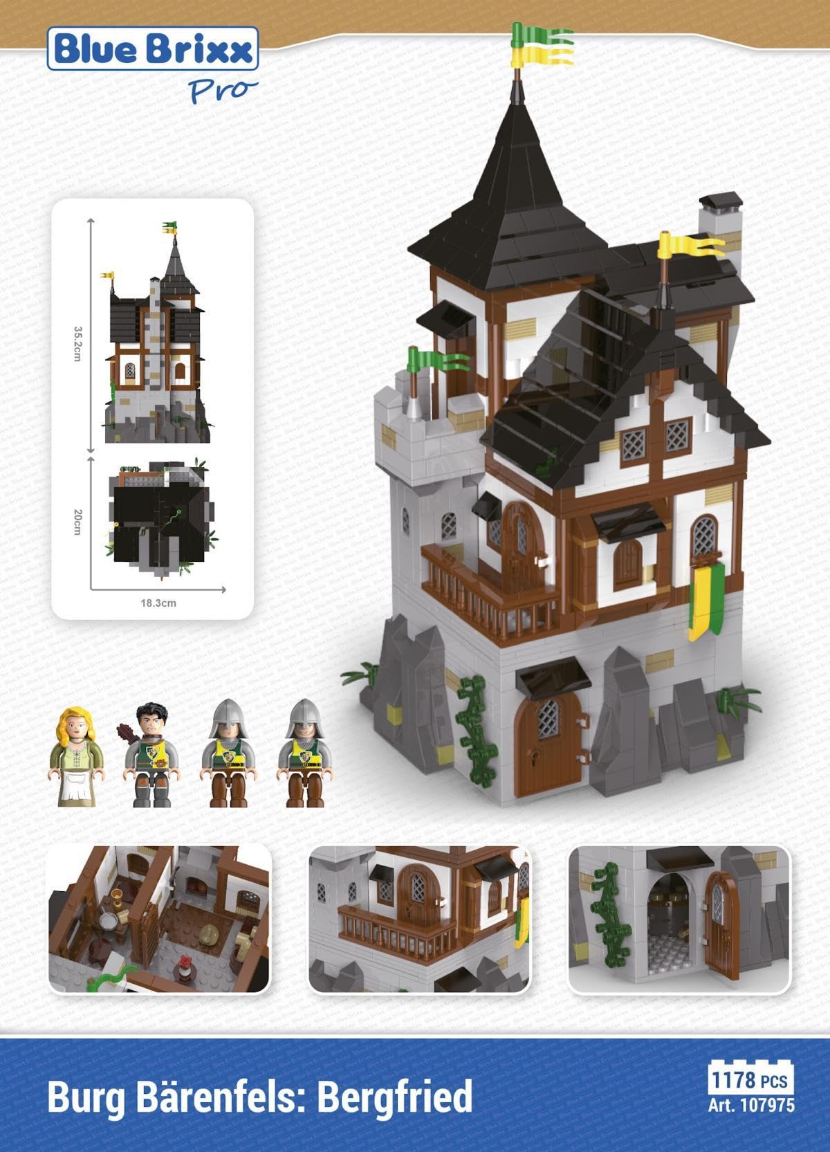 BlueBrixx Pro 107975 – Burg Bärenfels: Bergfried aus Klemmbausteinen mit 1178 Bauelementen. Kompatibel mit Anderen Klemmbausteinen. Lieferung in Originalverpackung. 4