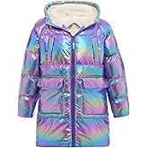 Cutemile 5-12 Years Girls Winter Long Fleece Coat Parka Metallic Puffer Jacket Outwear with Hooded