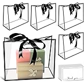 15Pack Clear Plastic Gift Bags with Handle,Reusable PP Gift Wrap Tote Bags with Ribbon Card for Wedding Bridal Birthday Party Baby Shower Goodies Graduation Shopping Business, 12x10x5Inch (black, large)