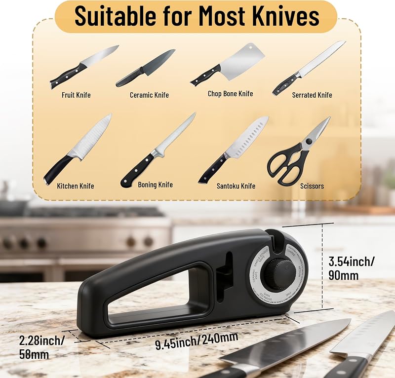 Aiguiseur Couteaux 7 en 1, Affuteur de Couteaux Professionnel Eguiseur de Couteau Knife Sharpener pour Couteaux à Découper,Couteaux Dentelés,Couteaux en Céramique et Ciseaux Cuisine (Noir)