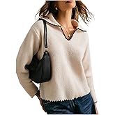 SweatyRocks Women's Collar V Neck Fall Sweaters Long Sleeve Contrast Binding Casual Pullover Tops