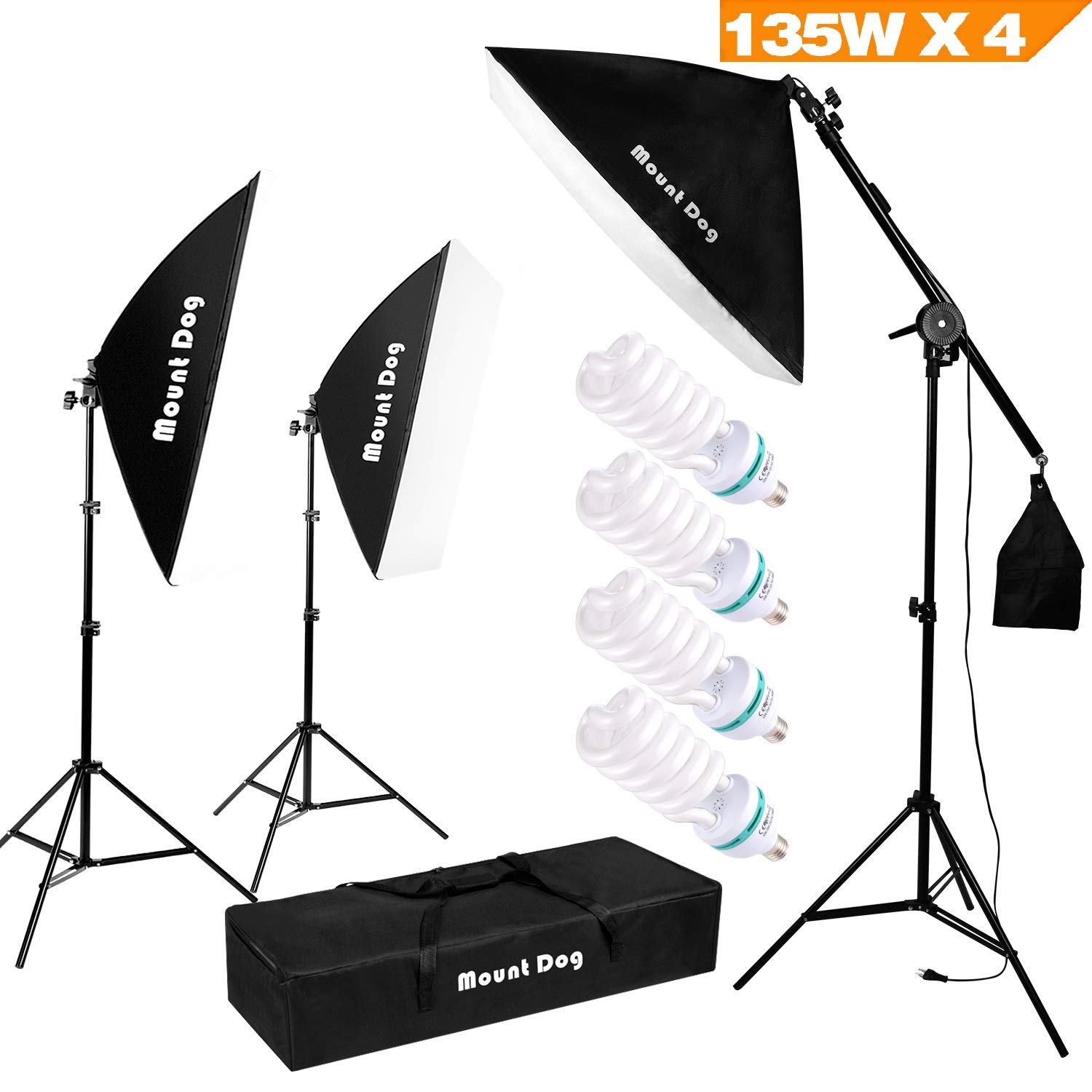 1350W Photography Studio Lighting Kit Arm for Video and Youtube Continuous Lighting by MOUNTDOG 20x28 Professional Shadow Boom box Lighting Set Headlight Softbox Setup with 4 PCS 5500K Daylight Bulbs