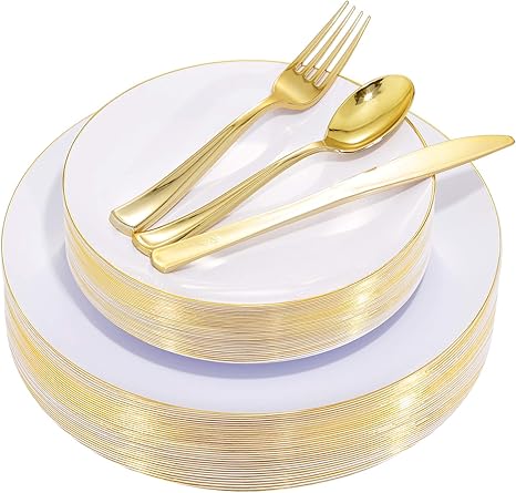 White and gold disposable plates Clearance