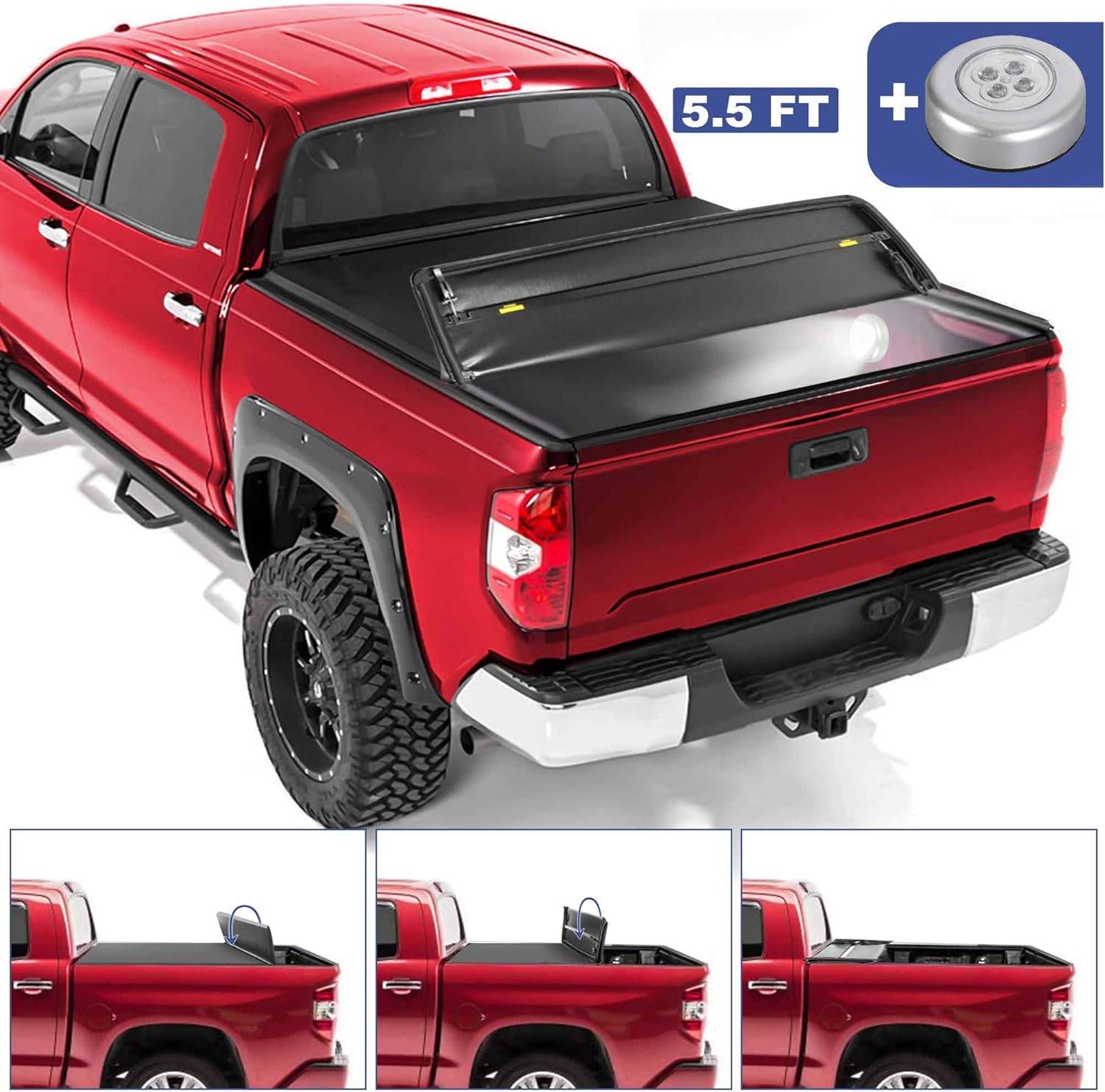 Amazon Com Mostplus Quad Fold Soft Tonneau Cover Truck Bed Compatible For 2014 2019 Toyota Tundra Fleetside For Models With Or Without The Deckrail System 5 5 Ft On Top Automotive