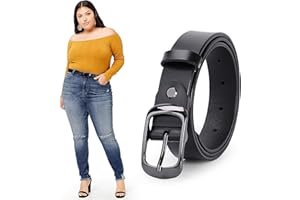JASGOOD Women Black Leather Belt Plus Size Polished Buckle for Jeans Pants