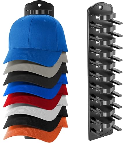 AUXPhome 2-Pack Hat Organizer - Wall Mount Hat Rack Hanger For Closet Door, Space Saving Storage (Black)