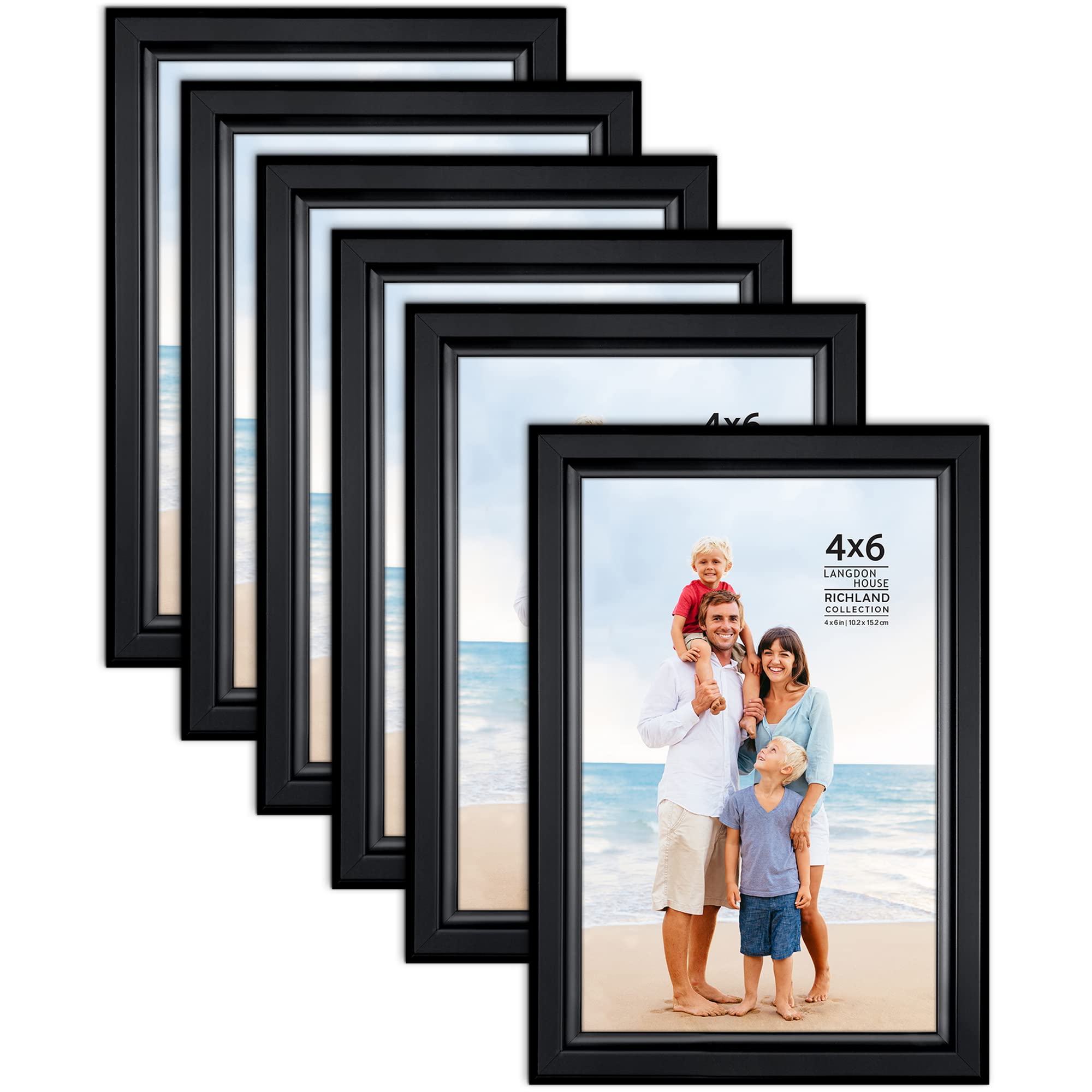 Langdon House 6x4 Picture Frames Set (Black, 6 Pack) Distinguished Edging for Classic Style, Richland Collection