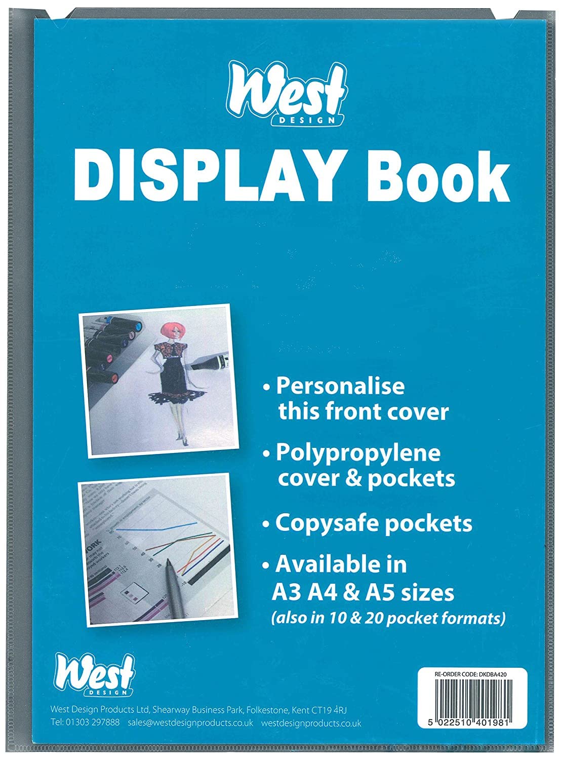 Westfolio Display Book Fixed A3, 10 Clear Plastic Pocket, For Presentation, File Holder, Documents, Certificates, Recipe, For School, Art Class, University, College, Homework, Projects