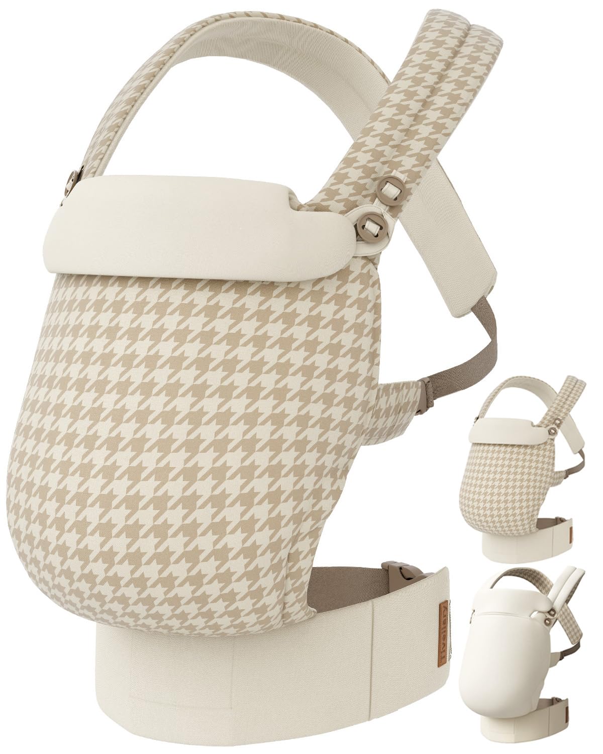 Photo 1 of Tivellary Reversible Baby Carrier, Khaki Solid & Houndstooth; Lightweight, Cooling & Breathable Lyocell Fabric; Ergonomic Lumbar Support and Quick Hands-Free Wear for Newborn to Toddler (7–44 lbs)