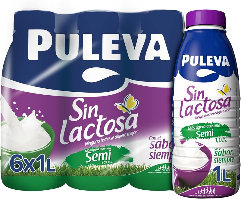 Puleva Leite Semidesnatado Sem Lactose 1% M.G garrafa 1L - Pack 6 unidades