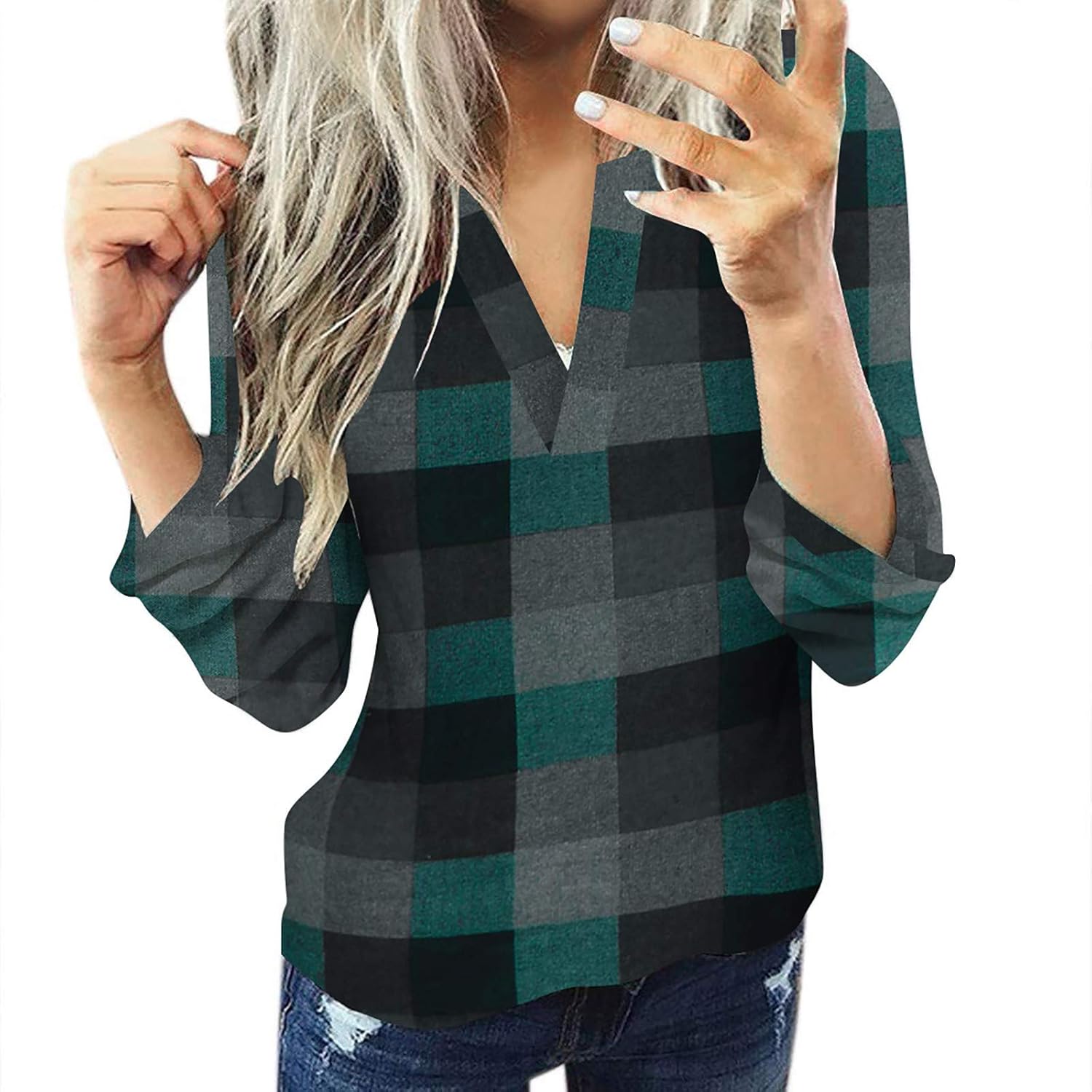 Pre-Order Yellow Mixed Plaid Long Sleeve V Neck Buttoned Shirt