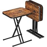 Kitstorack Folding TV Tray Tables Set of 2, No Assembly, Rounded Metal Rims | Rustic Brown, folds flat, couch side table for eating, TV dinners, laptop work, snacks, drinks, living room, small spaces