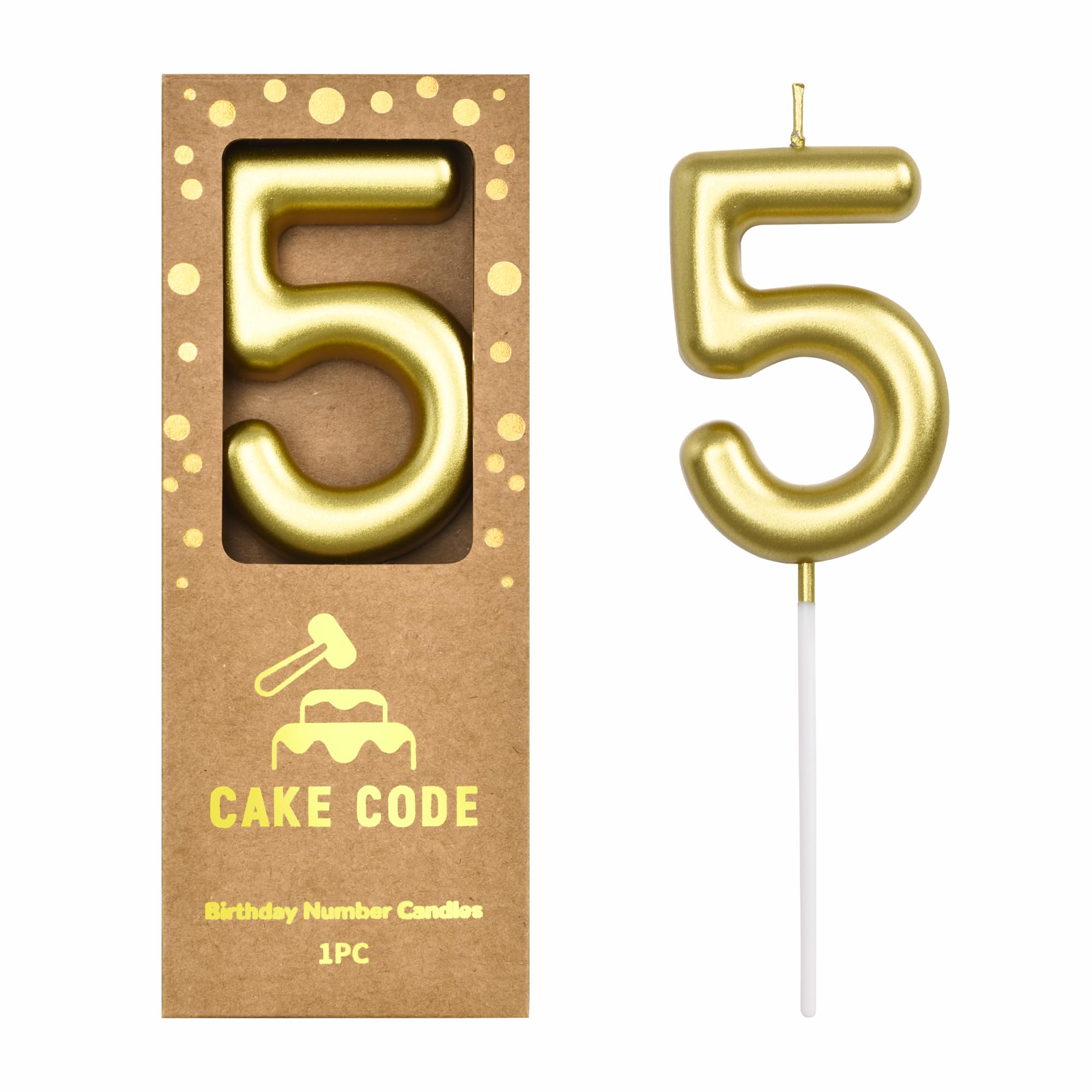 CAKE CODE 2.76 Inch Classical Gold 5 Number Birthday Candles, Gold Number Candles, Cake Number Candles, Party Celebration