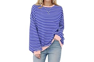 NBXNZWF Oversized Sweatshirts for Women Striped Color Block Long Sleeve Round Neck Sports Casual Loose Fitting Pullover Tops