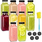Benestanti 10 Pack 16oz Glass Juice Bottles with Lids - Reusable Juicing Bottles Glass Drinking Jars Containers with Airtight Lids & Cleaning Brush - Perfect for Juicing,Milk,Kombucha, and Storage
