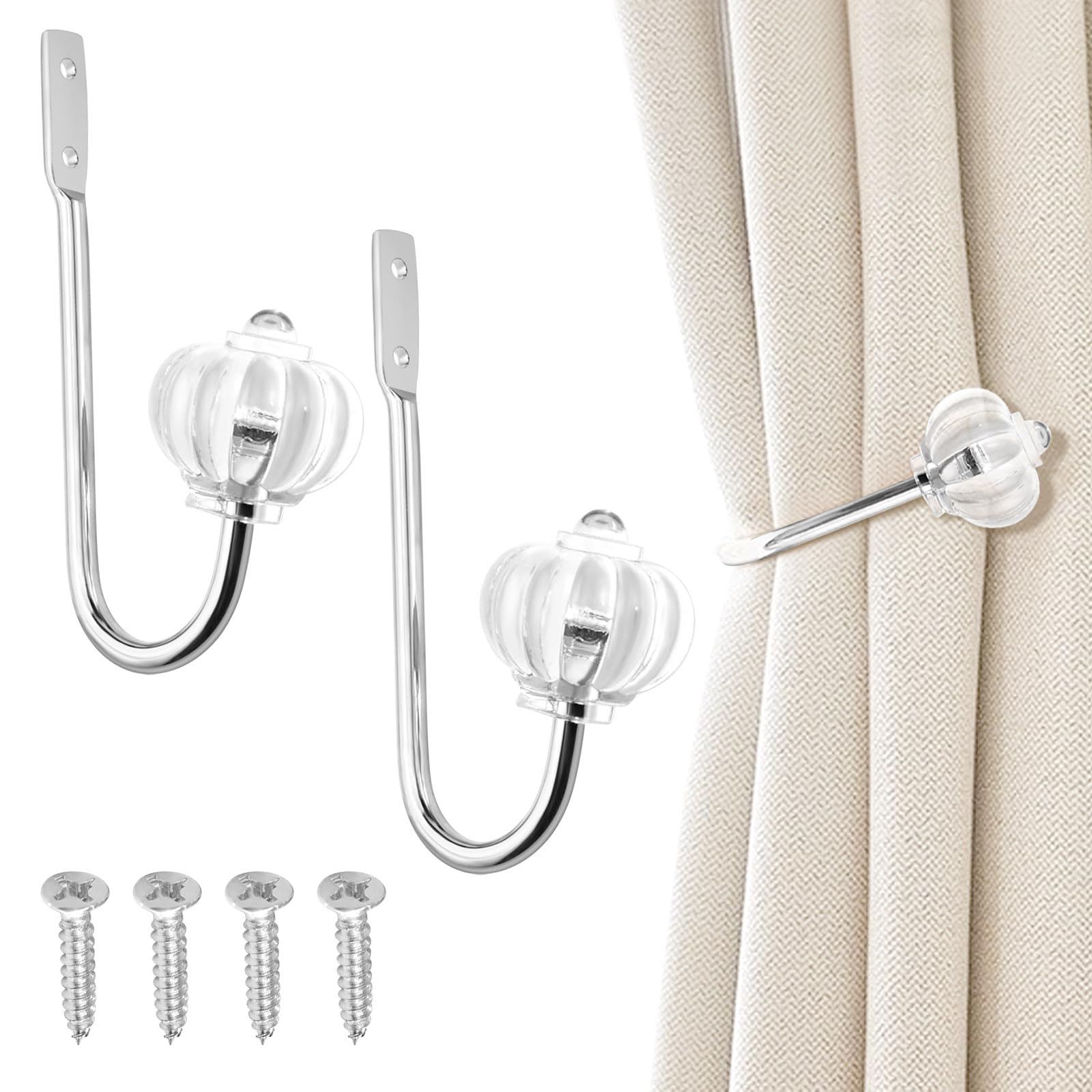 2PCS Curtain Holdbacks, U Shaped Steel Buckle Wall Mounted Curtain Rail for Curtains, Curtain Hooks Metal, Shower Curtain Tie Backs Waterproof, Metal Shower Curtain Hooks, Metal Tie Backs for Curtains