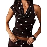 Milumia Women's Cowl Neck Polka Dots Top Draped Sleeveless Going Out Rave Tank Tops
