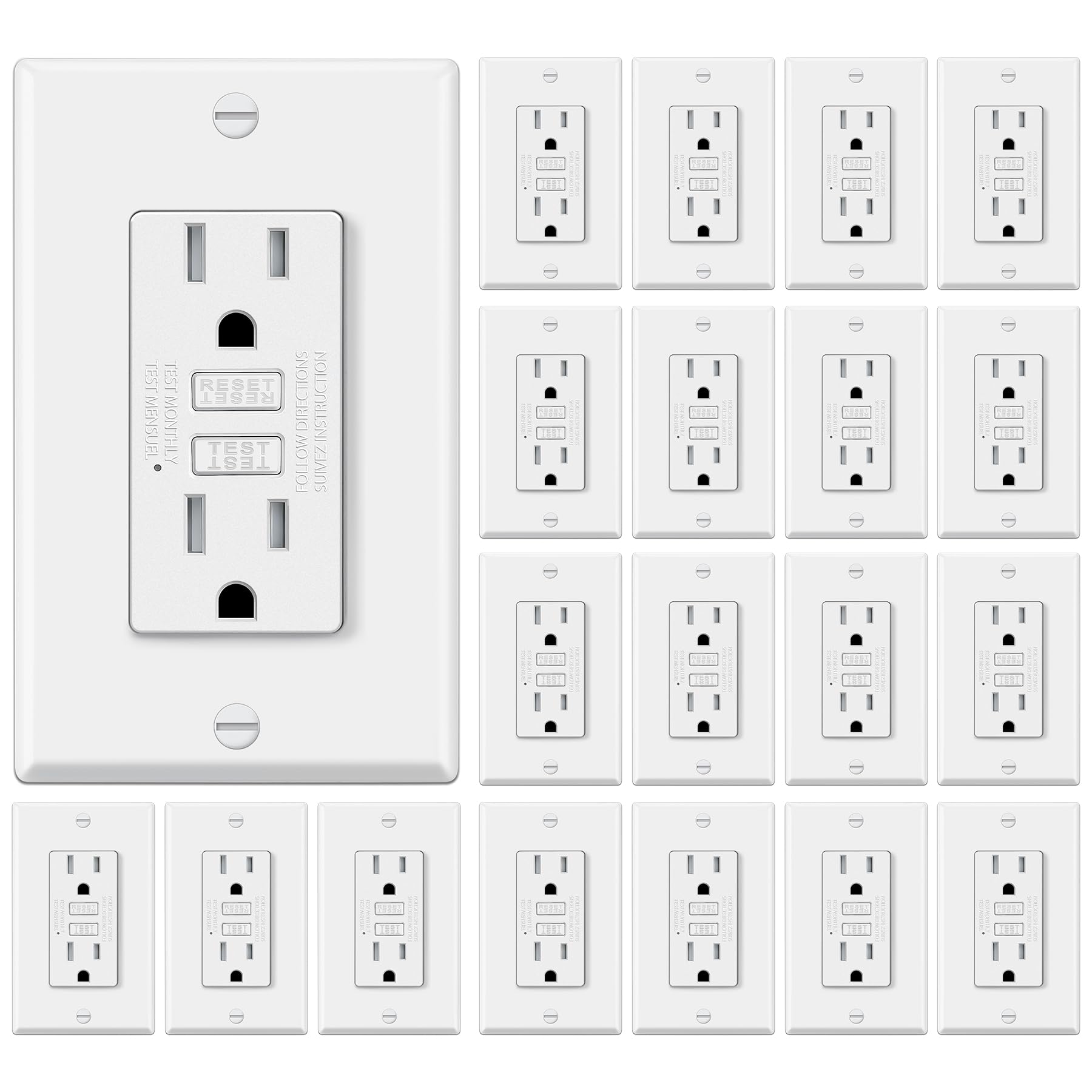 ELECTECK 20 Pack GFCI Outlets 15 Amp, Tamper