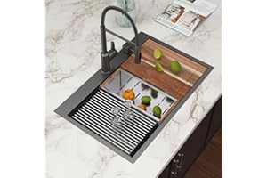 Couoko 33x22 Drop In Kitchen Sink Black Workstation 16 Gauge Stainless Steel Single Bowl Kitchen Sinks Gunmetal Black Nano PVD Handmade Large Deep Sinks 33" x 22" x 9" Inch