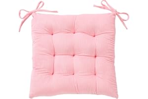 HLOVME Corduroy Chair Cushion with Ties Ultra Soft Warm Floor Cushion for Kids Reading Nook Comfortable Square Seat Cushion for Adult 15.7”x15.7”, Pink