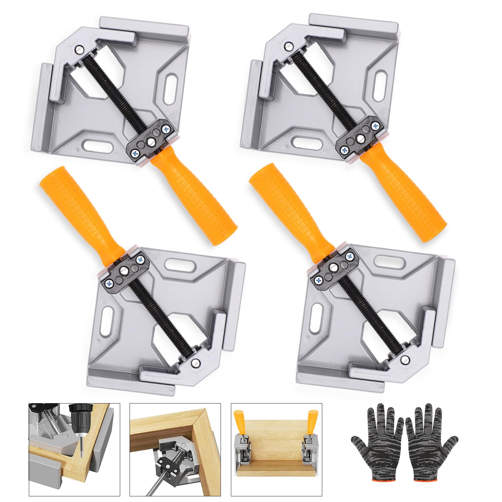 90 Degree Right Angle Clamp, 4PCS Corner Clamps for Woodwork, Single Handle Aluminium Alloy Clamp, Photo Framing Tools, Woodworking Clamps for DIY Woodworking Welding (4 PCS)