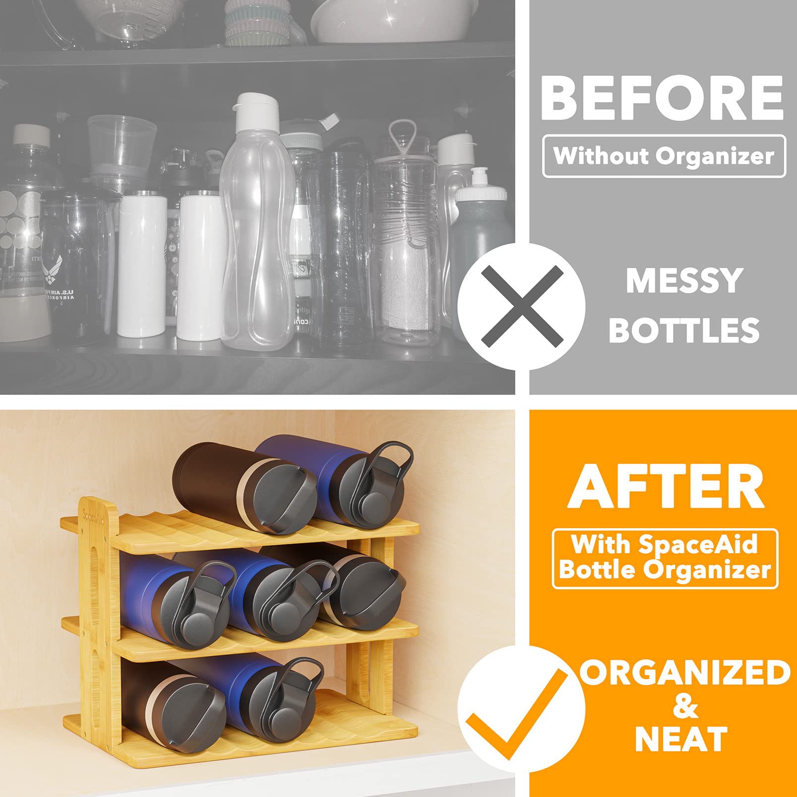 Mua SpaceAid Bamboo Water Bottle Organizer with Labels, Kitchen Pantry ...