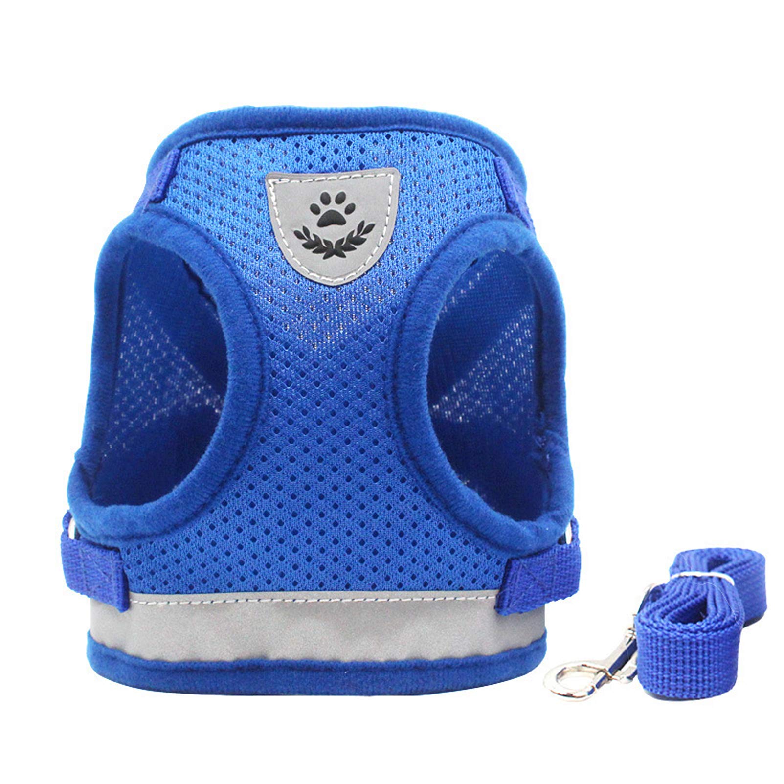 SMALLLEE_LUCKY_STORE Reflective Soft Mesh Step-in Harness and Lead for Small Dog Cat Puppy Outdoor Walking No Pull Adjustable Lightweight Blue S