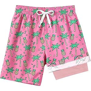 ARYVUU Boys Swim Trunks with Compression Liner, Boy Beach Bathing Suit Kids Swim Shorts, Quick Dry Swimming Trunks for Boys