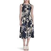 Calvin Klein Womens Sleeveless Smocked Bodice Strecth Midi Dress