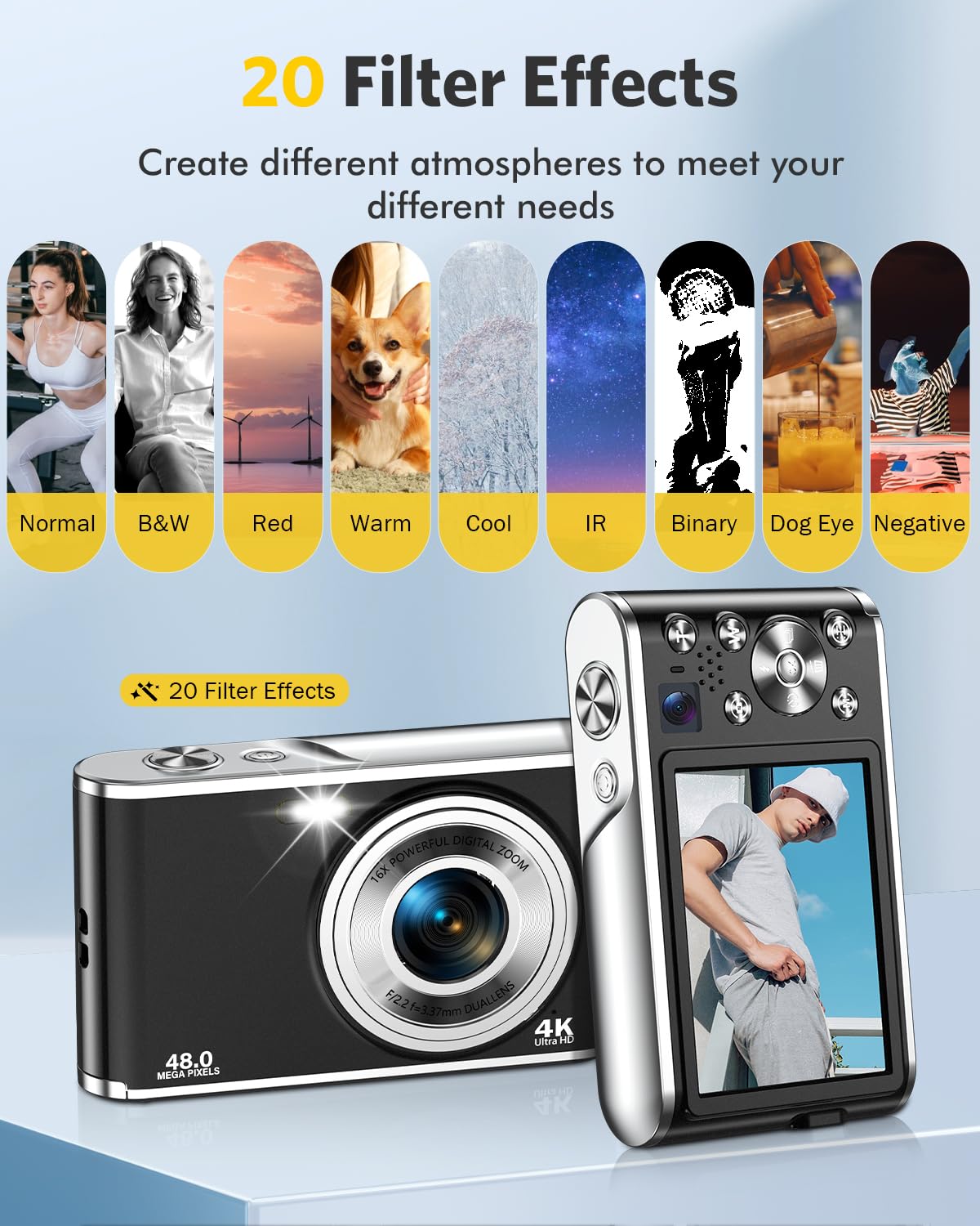 Digital Camera FHD 4K Vlogging Camera with Autofocus Dual Lens 48MP 16X Digital Zoom 2.8