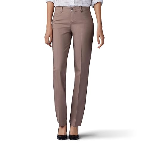 Lee Women's Secretly Shapes Regular Fit Straight Leg Pant, Light Fawn, 14 Petite