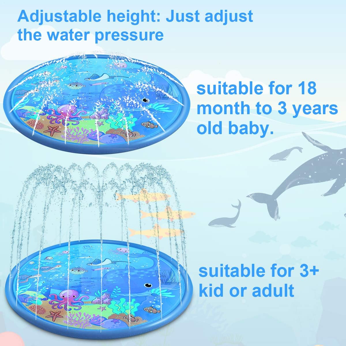 Sprinkler & Splash Pad for Kids - Big 68'' Inflatable blow up pool Sprinkle Mat, Toddler Outdoor toys, Outside kiddie inflatable Water Swimming Pool Toys for Wading and Learning for Babies Boys Girls: Toys & Games