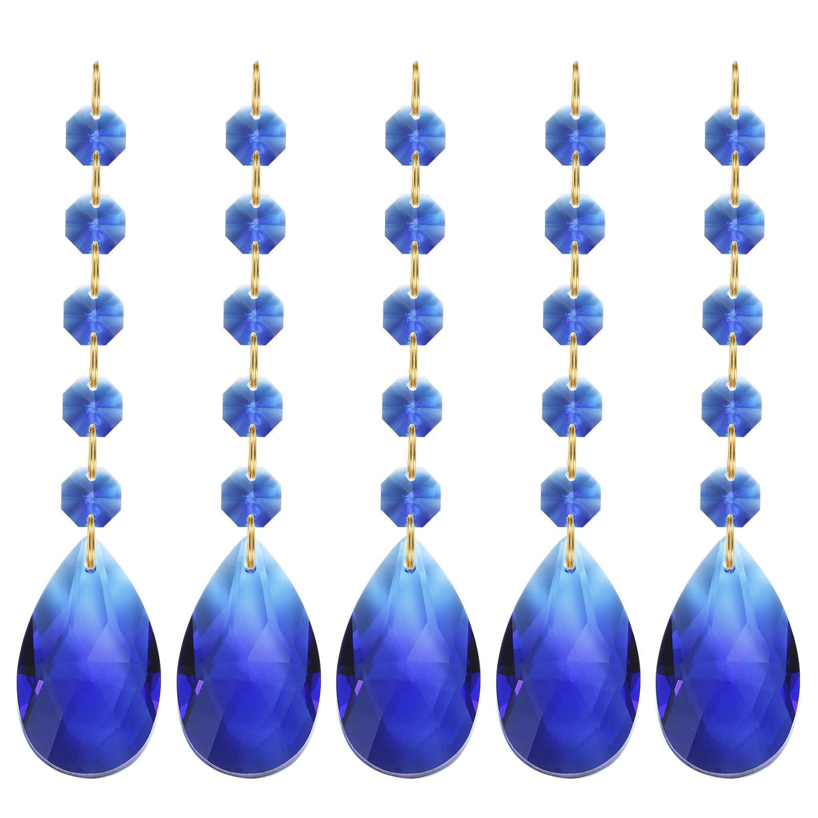 PATIKIL Teardrop Crystal Chandelier Pendants Beads, 5 Pack 135mm Length 38mm Chandelier Prisms Parts Ornaments Hanging Beads for DIY Arts Crafts Decoration, Dark Blue