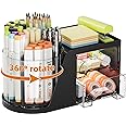Marbrasse Desk Organizer with 2 Drawer, 360°Rotating Pen Holder for Desk, Desk Organizers and Accessories with 6 Slots Pencil Organizer + 2 Drawer, Art Supply Storage Box Caddy for Office (Black)