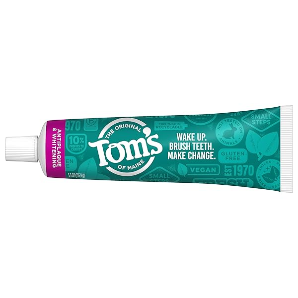 TOM’S OF MAINE FLUORIDE-FREE ANTIPLAQUE & WHITENING NATURAL TOOTHPASTE, PEPPERMINT, 5.5 OZ. (PACK OF 2)