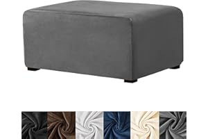 HFCNMY Ottoman Cover Rectangle,Stretch Velvet Slipcovers Rectangle Thick Covers Slipcover for Ottomans Soft Foot Stool with Elastic Bottom Dark Gray X-Large (ASMFDT20230725-12)