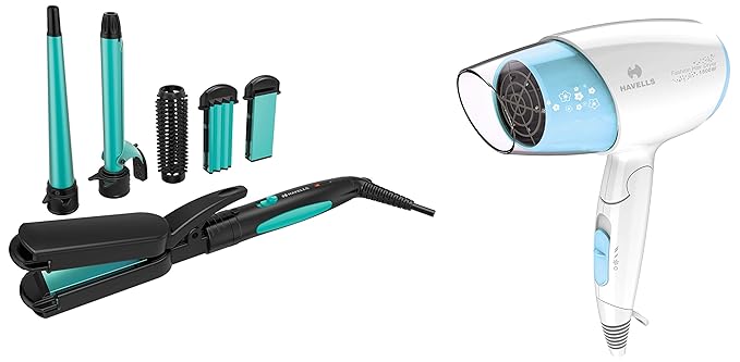 Havells HC4045 5 in 1 Multi Styling Kit (Blue/Black) & Havells HD3201 1500W Ionic Hair Dryer (Blue)