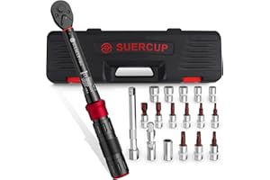SUERCUP 1/4-Inch Drive Click Torque Wrench, 18 PCS Bike Torque Wrench Set 3-25Nm, Dual-Direction Adjustable 72 Tooth Click Torque Wrench, Used for Bicycle Maintenance