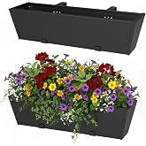 Jasdego 2 Pack Railing Planter Box 36 Inch, Heavy Duty Metal Window Boxes | Adjustable Bracket, Drainage Hole, Foam Pad, Rust Resistance, 36"x 10" x 9" Space-saving for Patio, Decks &amp; Balcony