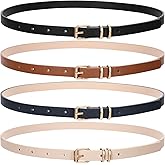 JASGOOD 4 Pack Skinny Women Leather Belt for Dresses Thin Waist Belt for Jeans Pants with Gold Buckle