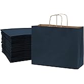 Prime Line Packaging Paper Gift Bags, Navy Blue Kraft Paper Bags with Handles, Shopping Bags for Small Business, Retail Use, Birthday Parties, Restaurants, Take-Out, Merchandise, Bulk, 16x6x12, 100 Pack