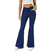 COPYLEAF Bell Bottom Jeans for Women Trendy Crossover Stretchy Jeans Flare Leggings with Pockets Y2k Butt Lifting Jeggings
