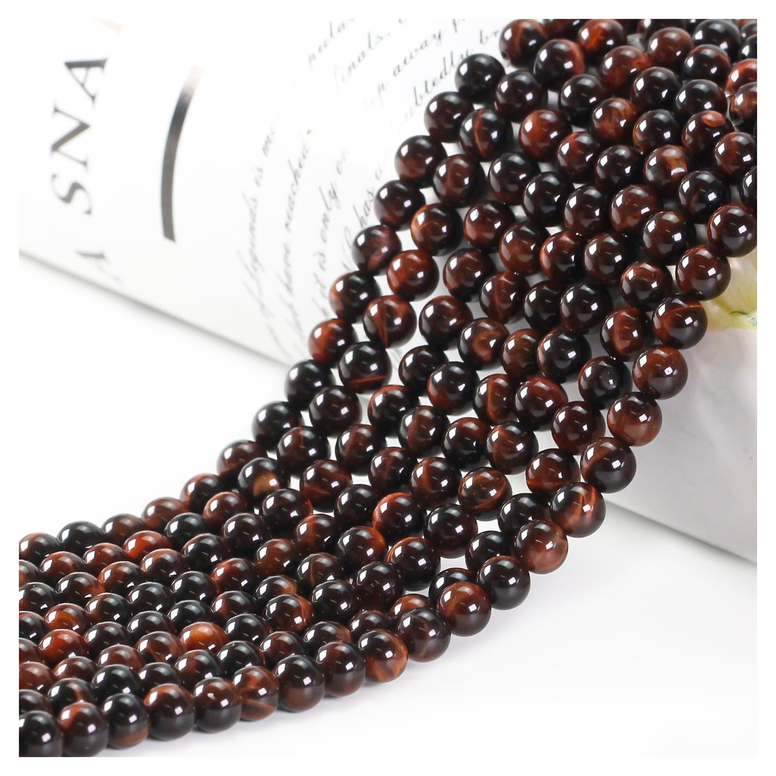 Ouubuuy Red Tiger Eye Crystal Beads, 4mm Round, 85pcs, Gemstone, Jewellery Making Beads