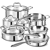 3 Ply Stainless Steel 11-Piece Cookware Set with Lids, Pots and Pans Kitchen Set, Non-Toxic, Induction, Oven, Dishwasher Safe, Professional Chef Quality