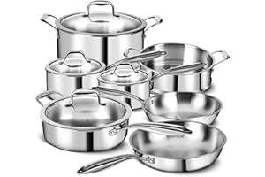 3 Ply Stainless Steel 11-Piece Cookware Set with Lids, Pots and Pans Kitchen Set, Non-Toxic, Induction, Oven, Dishwasher Safe
